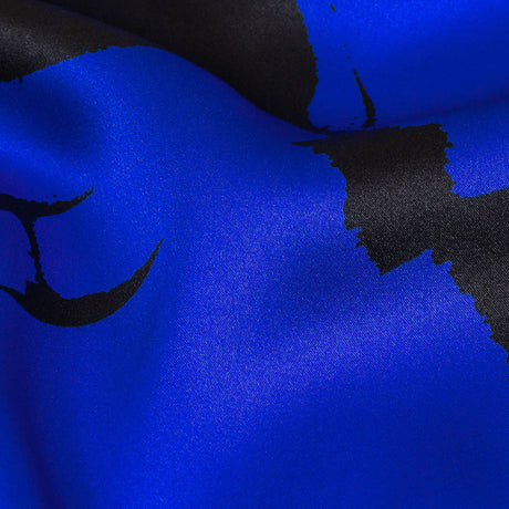 Mood Exclusive Italian Royal Blue and Black Brushstrokes Silk Charmeuse