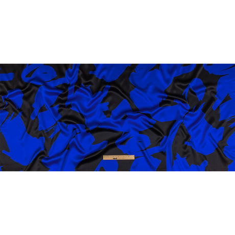 Mood Exclusive Italian Royal Blue and Black Brushstrokes Silk Charmeuse
