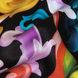 Mood Exclusive Italian Black and Rainbow Ornate Swirls Silk Charmeuse