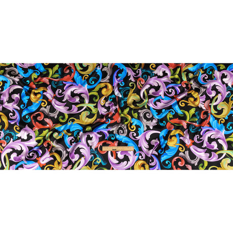 Mood Exclusive Italian Black and Rainbow Ornate Swirls Silk Charmeuse
