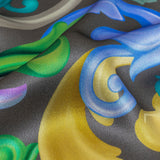 Mood Exclusive Italian Charcoal, Gold and Bougainvillea Ornate Swirls Silk Charmeuse