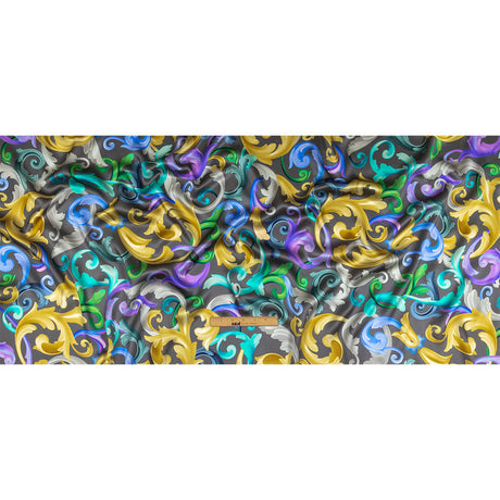 Mood Exclusive Italian Charcoal, Gold and Bougainvillea Ornate Swirls Silk Charmeuse