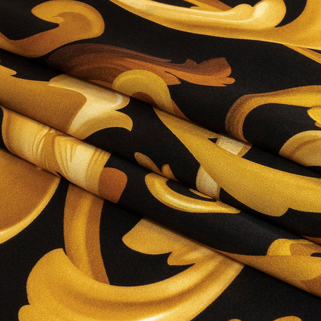 Mood Exclusive Italian Black and Gold Ornate Swirls Silk Charmeuse