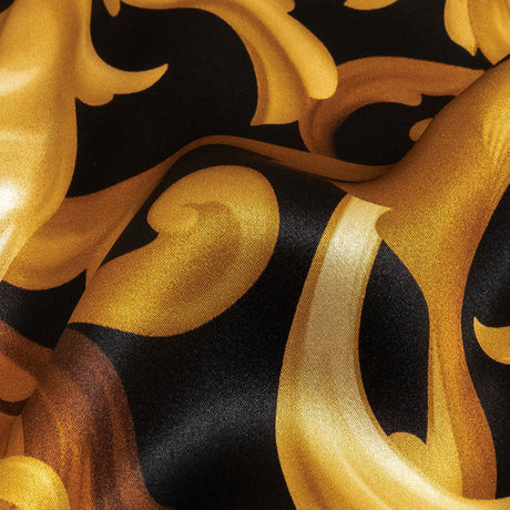 Mood Exclusive Italian Black and Gold Ornate Swirls Silk Charmeuse
