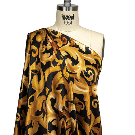 Mood Exclusive Italian Black and Gold Ornate Swirls Silk Charmeuse