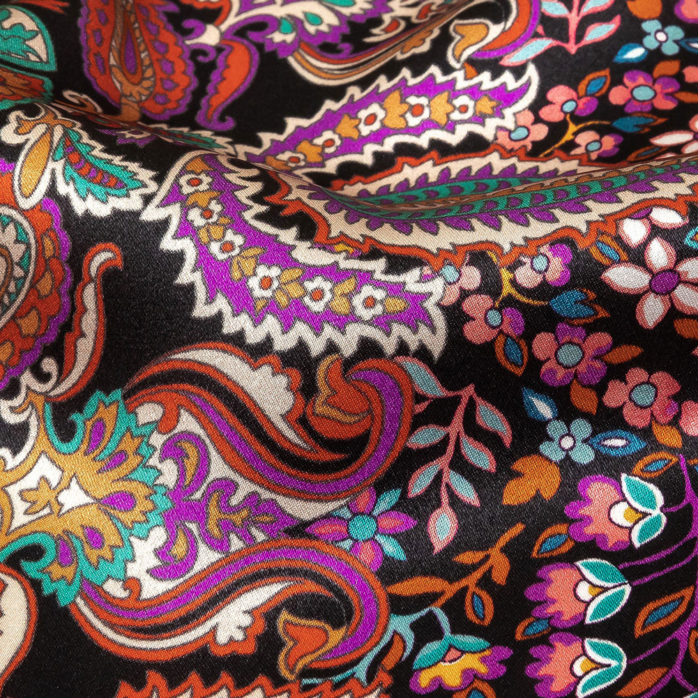 Mood Exclusive Italian Red, Green and Pink Medallion Silk Charmeuse Panel