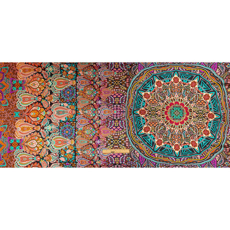 Mood Exclusive Italian Red, Green and Pink Medallion Silk Charmeuse Panel