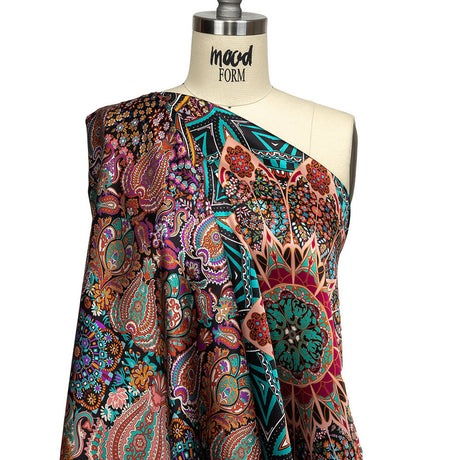 Mood Exclusive Italian Red, Green and Pink Medallion Silk Charmeuse Panel