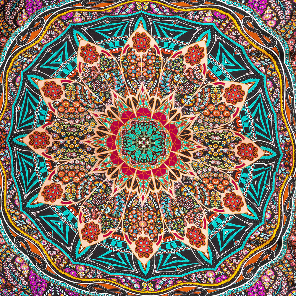 Mood Exclusive Italian Red, Green and Pink Medallion Silk Charmeuse Panel