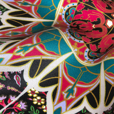 Mood Exclusive Italian Purple, Pink and Teal Medallion Silk Charmeuse Panel
