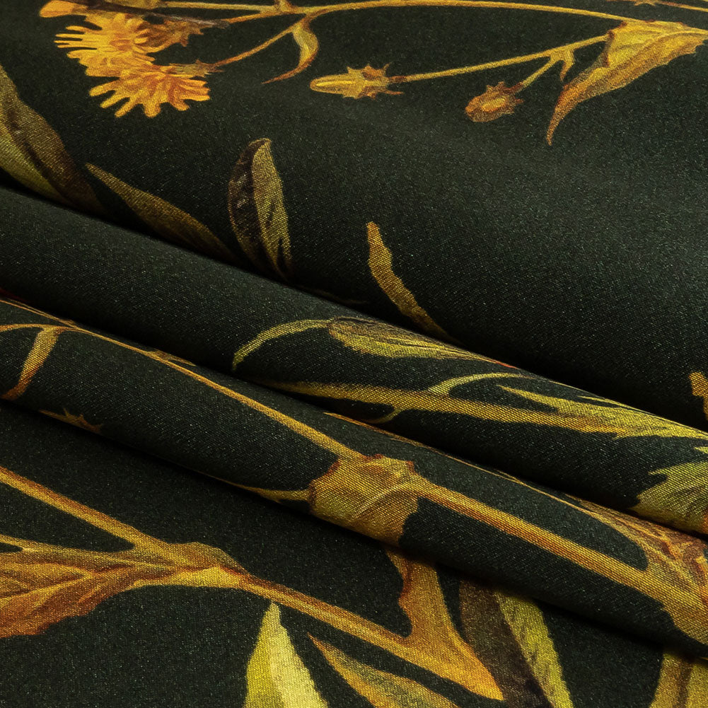 Mood Exclusive Italian Kombu Green, Red and Golden Yellow Botanical Silk Charmeuse