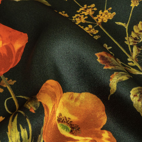 Mood Exclusive Italian Kombu Green, Red and Golden Yellow Botanical Silk Charmeuse