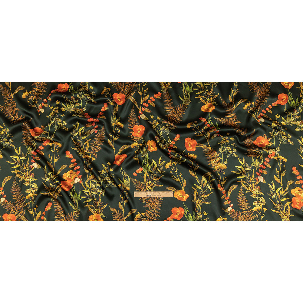 Mood Exclusive Italian Kombu Green, Red and Golden Yellow Botanical Silk Charmeuse