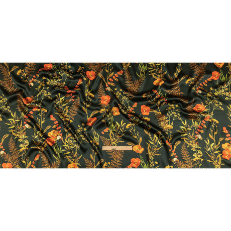 Mood Exclusive Italian Kombu Green, Red and Golden Yellow Botanical Silk Charmeuse