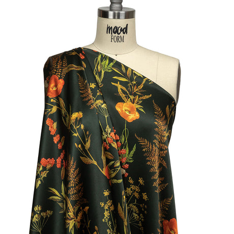 Mood Exclusive Italian Kombu Green, Red and Golden Yellow Botanical Silk Charmeuse