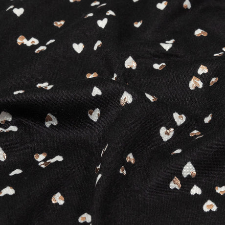 Black, White and Metallic Gold Foiled Hearts Brushed ITY Jersey