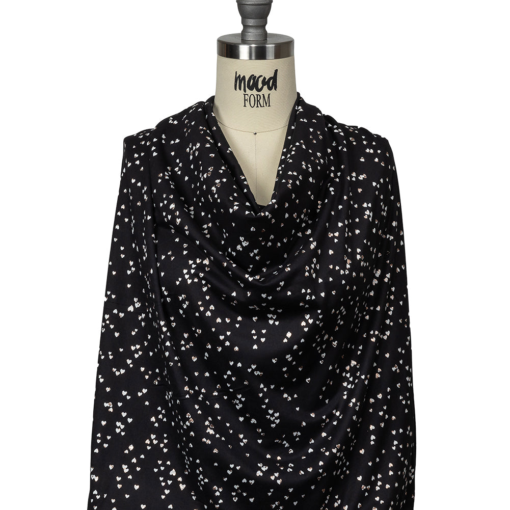 Black, White and Metallic Gold Foiled Hearts Brushed ITY Jersey