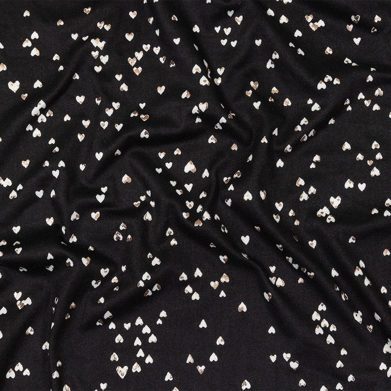 Black, White and Metallic Gold Foiled Hearts Brushed ITY Jersey