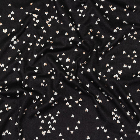 Black, White and Metallic Gold Foiled Hearts Brushed ITY Jersey