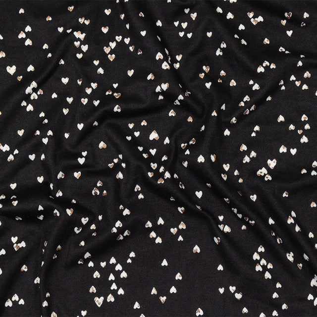 Black, White and Metallic Gold Foiled Hearts Brushed ITY Jersey