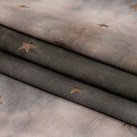 Pink, Olive and Metallic Gold Foiled Stars Slubbed Stretch Rayon Jersey