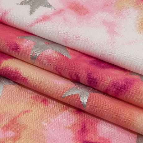 Pink, Yellow and Silver Foiled Stars Brushed ITY Jersey
