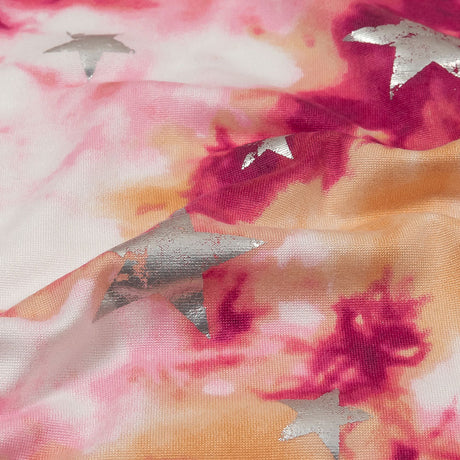 Pink, Yellow and Silver Foiled Stars Brushed ITY Jersey