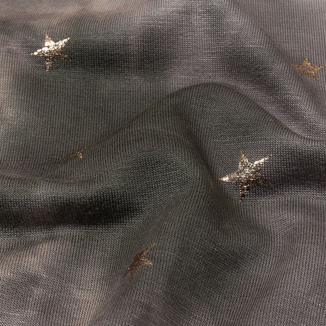 Pink, Olive and Metallic Gold Foiled Stars Stretch Rayon French Terry