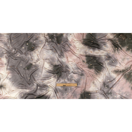 Pink, Olive and Metallic Gold Foiled Stars Stretch Rayon French Terry