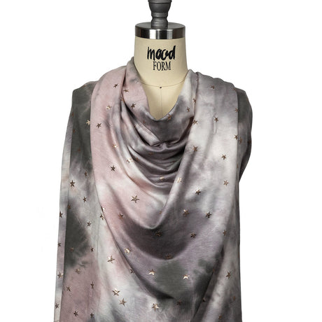 Pink, Olive and Metallic Gold Foiled Stars Stretch Rayon French Terry