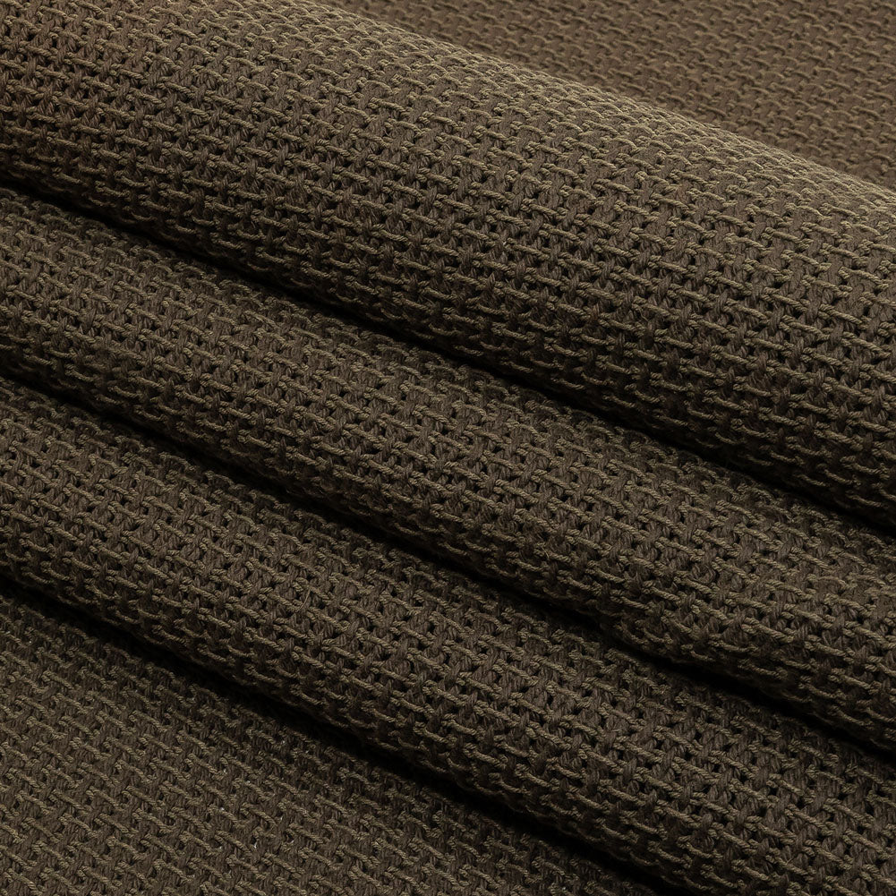 Teak and Turtle Green Net-Like Cotton and Polyester Novelty Woven
