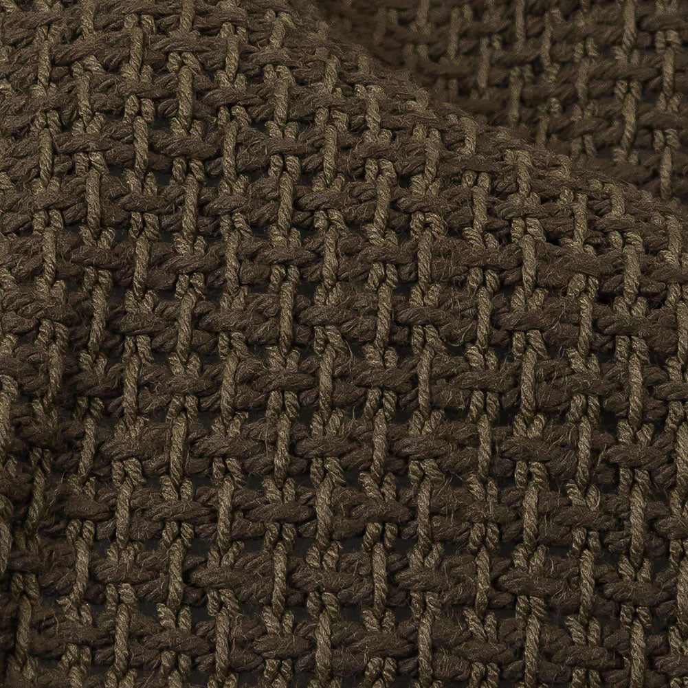 Teak and Turtle Green Net-Like Cotton and Polyester Novelty Woven