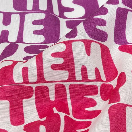 Mercerized Organic Egyptian Cotton Voile - Hot Pink, Blue and Purple Pronoun Stripes - More Than Words Print - Mood Exclusive Pride Collection