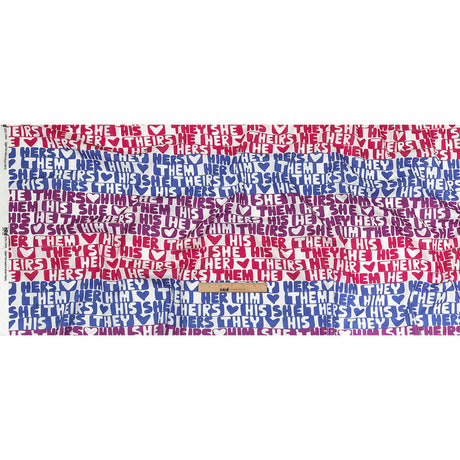 Mercerized Organic Egyptian Cotton Voile - Hot Pink, Blue and Purple Pronoun Stripes - More Than Words Print - Mood Exclusive Pride Collection