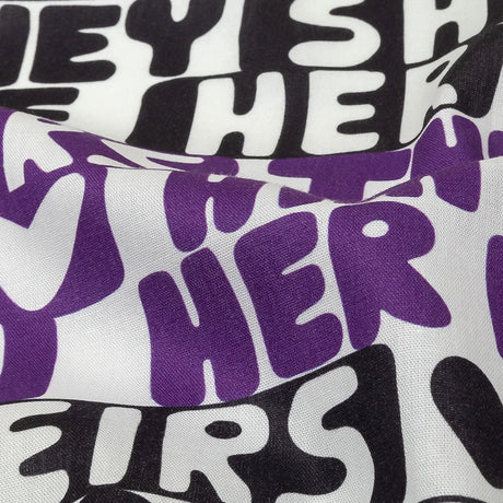 Mercerized Organic Egyptian Cotton Voile - Black, Purple and Yellow Pronoun Stripes - More Than Words Print - Mood Exclusive Pride Collection