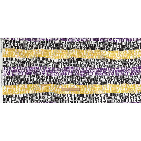 Mercerized Organic Egyptian Cotton Voile - Black, Purple and Yellow Pronoun Stripes - More Than Words Print - Mood Exclusive Pride Collection