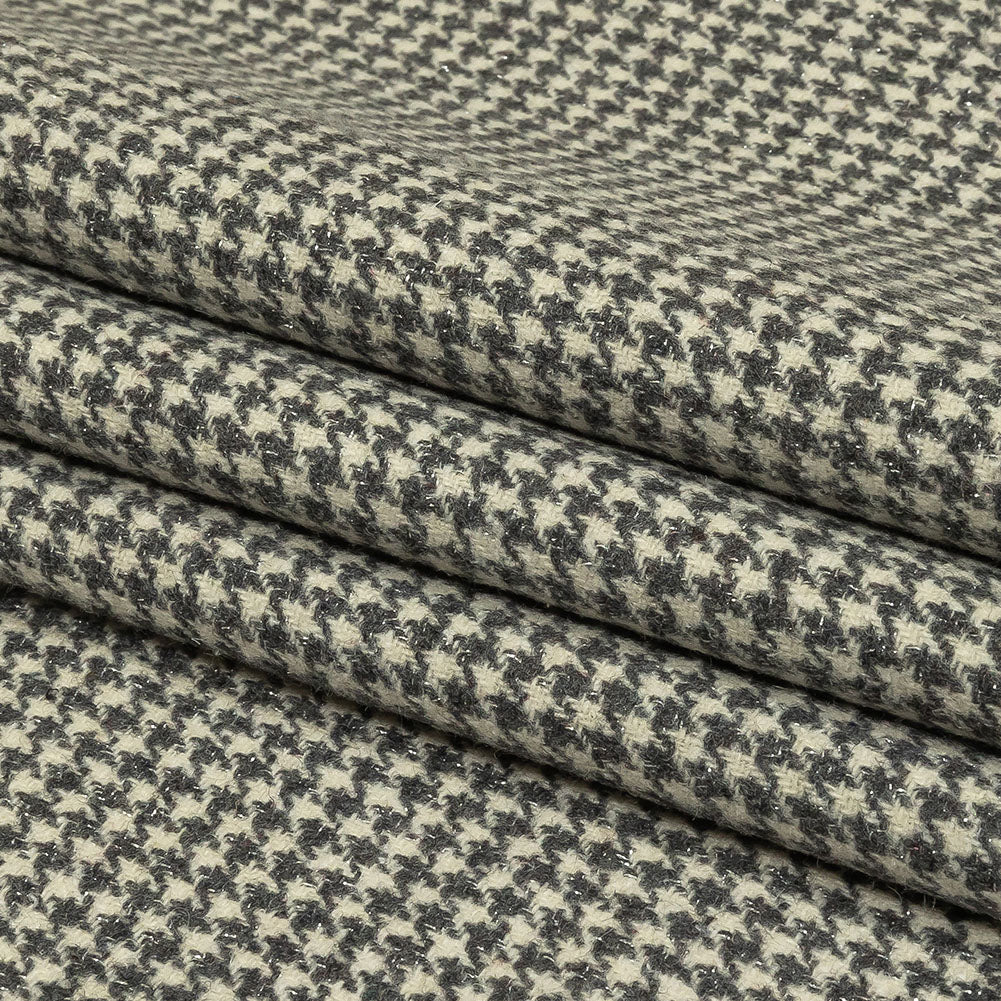 Gray, Ivory and Metallic Silver Houndstooth Brushed Polyester Woven