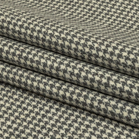 Gray, Ivory and Metallic Silver Houndstooth Brushed Polyester Woven