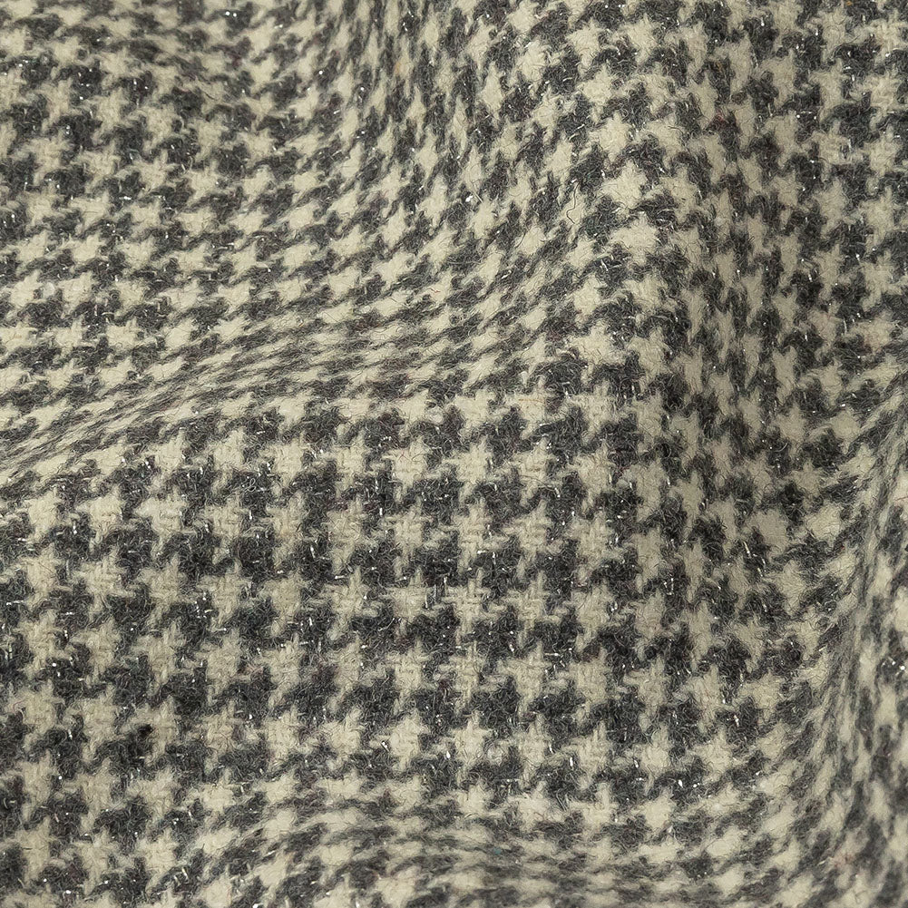 Gray, Ivory and Metallic Silver Houndstooth Brushed Polyester Woven
