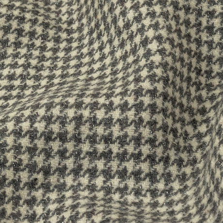 Gray, Ivory and Metallic Silver Houndstooth Brushed Polyester Woven