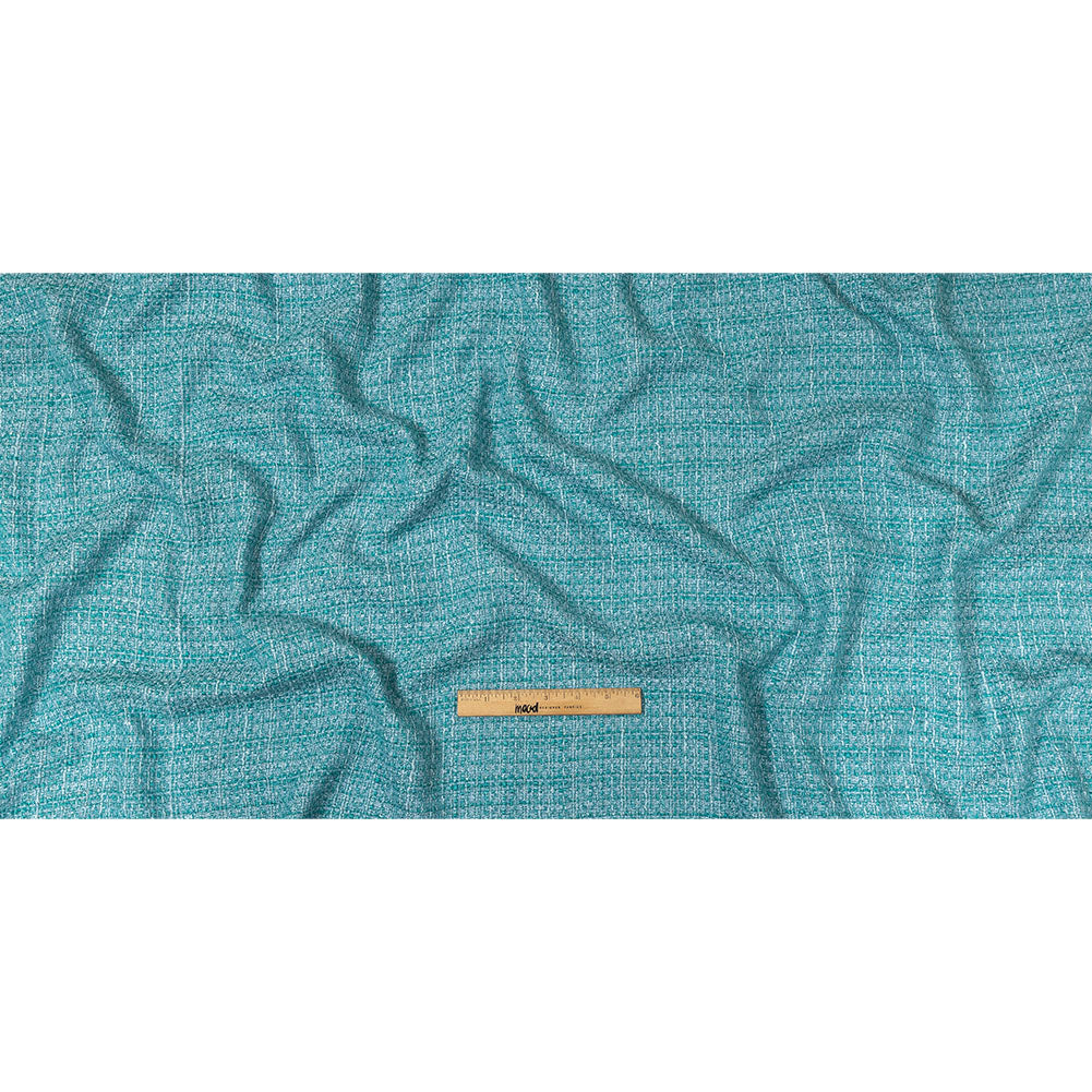 Teal, Sky Blue and Metallic Silver Polyester Tweed