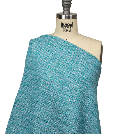 Teal, Sky Blue and Metallic Silver Polyester Tweed