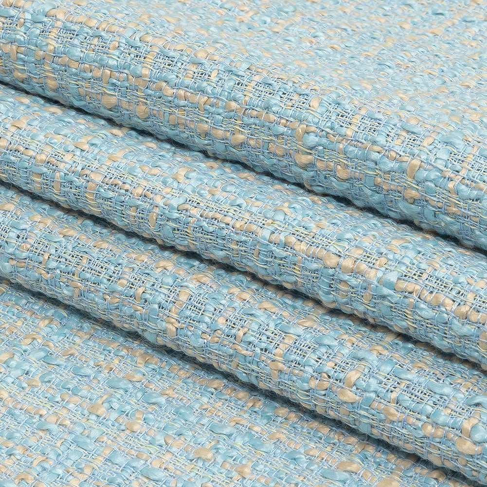 Sky Blue, Oyster White and Metallic Silver Polyester Tweed
