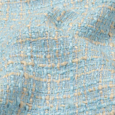 Sky Blue, Oyster White and Metallic Silver Polyester Tweed