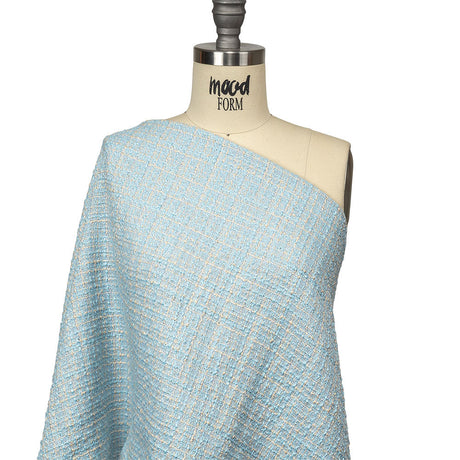 Sky Blue, Oyster White and Metallic Silver Polyester Tweed