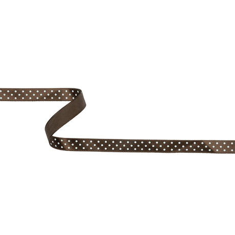 Brown and White Polka Dot Satin Ribbon - 0.375"