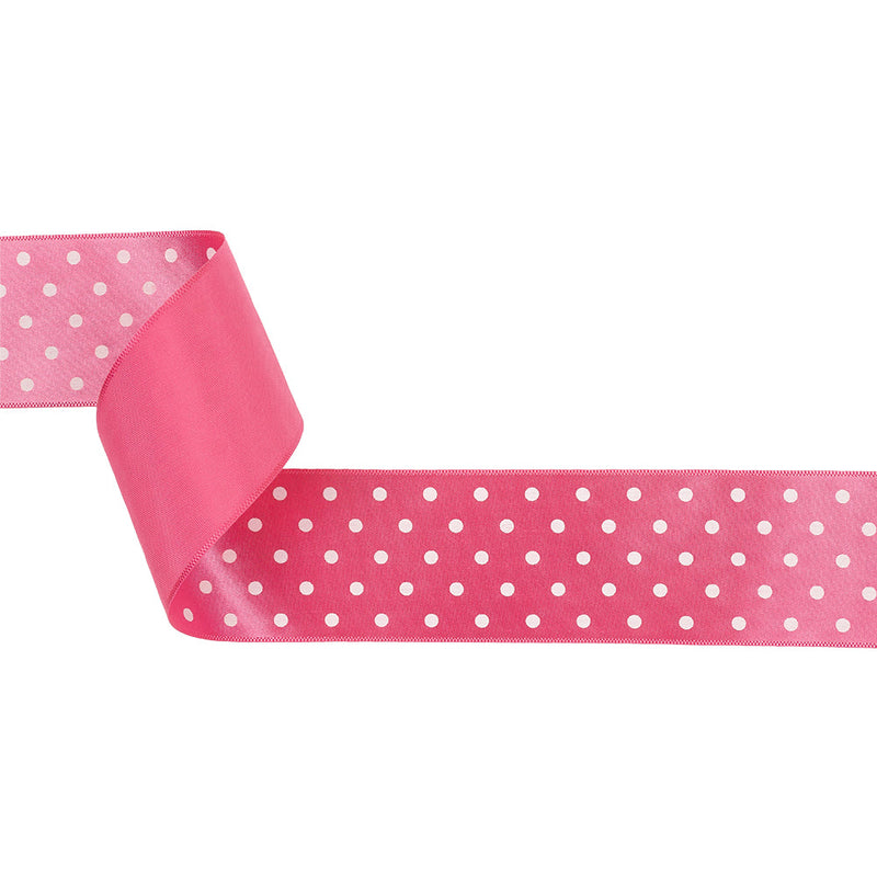 Hot Pink and White Polka Dot Satin Ribbon - 1.5"