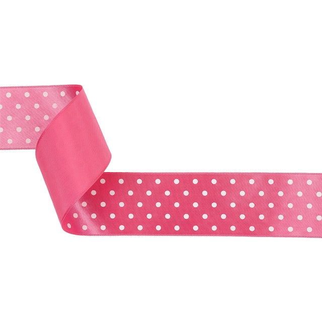 Hot Pink and White Polka Dot Satin Ribbon - 1.5"