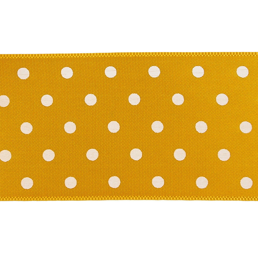 Golden Yellow and White Polka Dot Satin Ribbon - 1.5"