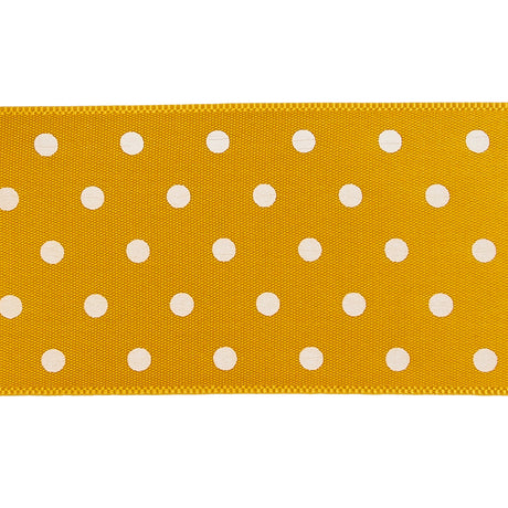 Golden Yellow and White Polka Dot Satin Ribbon - 1.5"